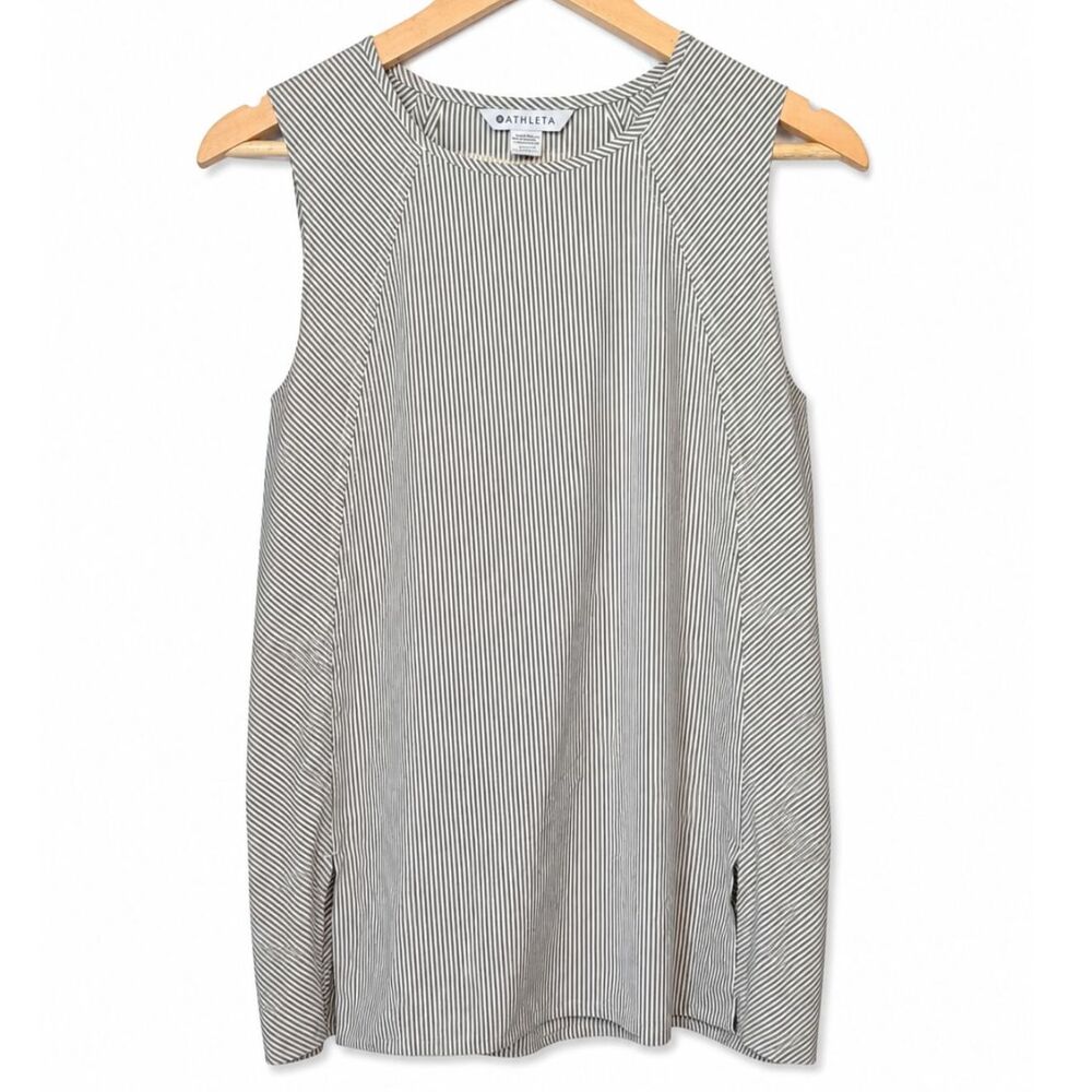 Athleta Gray&White Striped Sleeveless Silk Tank Top S Lightweight Athleisure